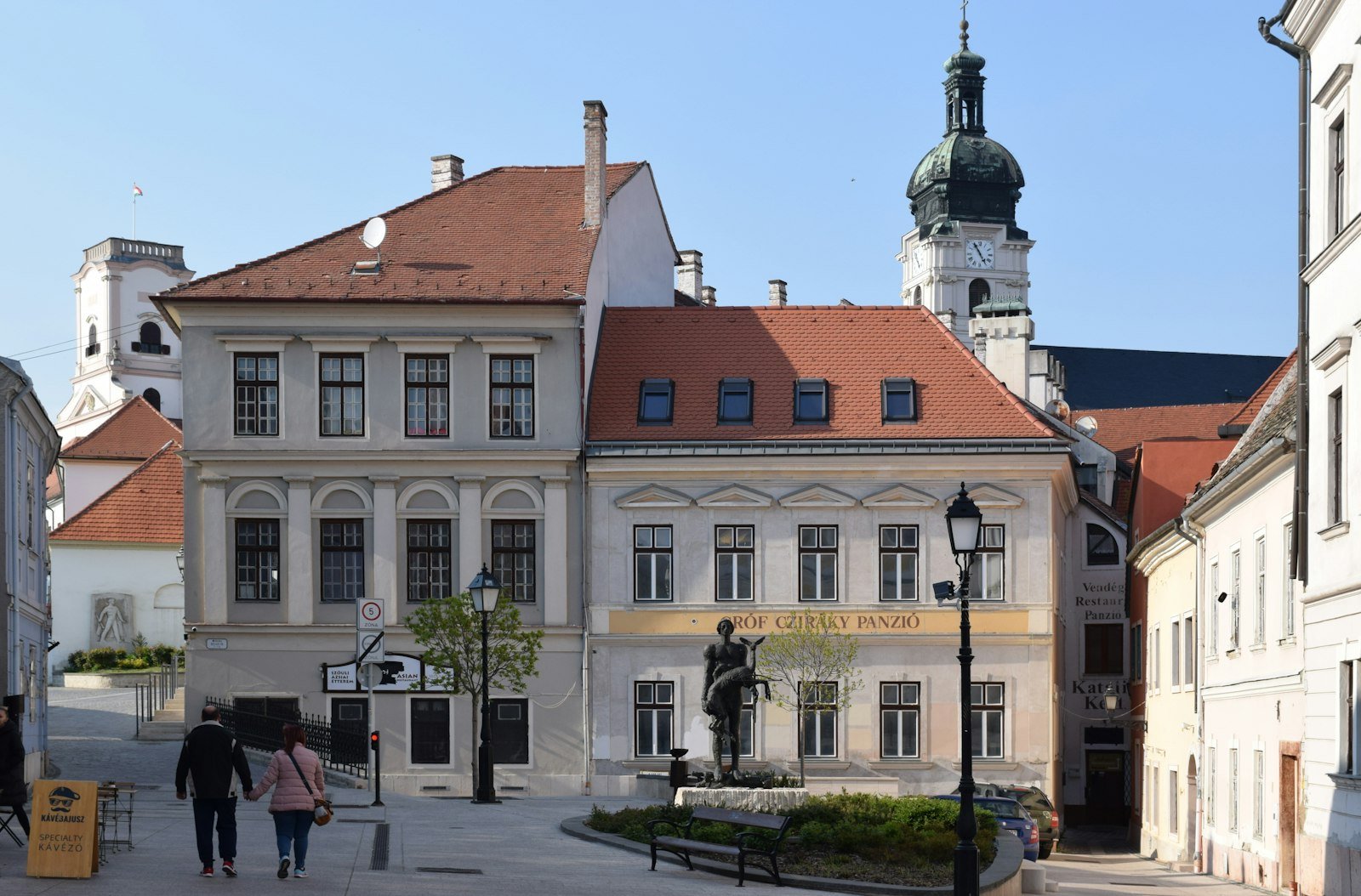 Becsi kapu ter, a square in the old town centre of Gyor, Hungary